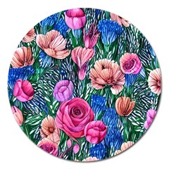Bright And Brilliant Watercolor Flowers Magnet 5  (round) by GardenOfOphir