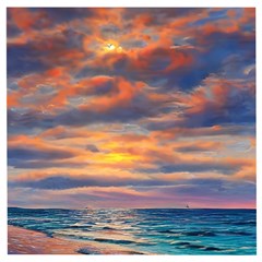 Serene Sunset Over Beach Wooden Puzzle Square by GardenOfOphir
