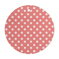 Coral And White Polka Dots Round Ornament (two Sides) by GardenOfOphir