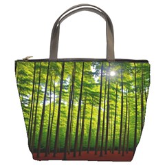 Green Forest Jungle Trees Nature Sunny Bucket Bag by Ravend