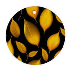 Leaves Foliage Pattern Metallic Gold Background Round Ornament (two Sides) by Ravend
