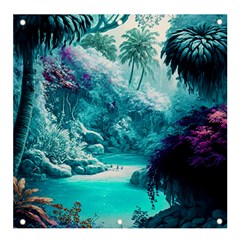 Landscape Nature Digital Art Palm Trees Paradise Banner And Sign 4  X 4  by Pakemis