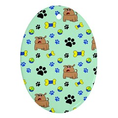 Dog Pattern Seamless Blue Background Scrapbooking Oval Ornament (two Sides) by Wegoenart