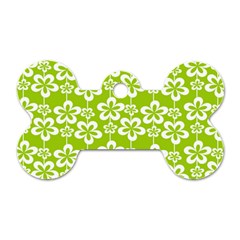 Lime Green Flowers Pattern Dog Tag Bone (one Side) by GardenOfOphir