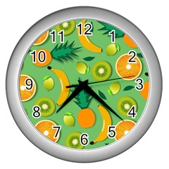 Fruit Tropical Pattern Design Art Wall Clock (silver) by danenraven