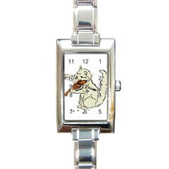 Cat Playing The Violin Art Rectangle Italian Charm Watch by oldshool