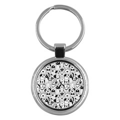 Seamless-pattern-with-black-white-doodle-dogs Key Chain (round) by Salman4z