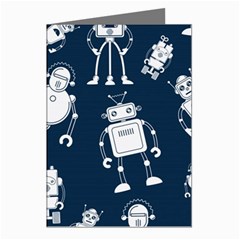 White-robot-blue-seamless-pattern Greeting Cards (pkg Of 8) by Salman4z