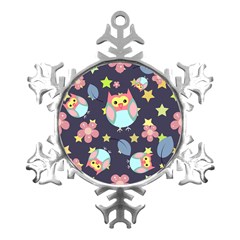 Owl-stars-pattern-background Metal Small Snowflake Ornament by Salman4z