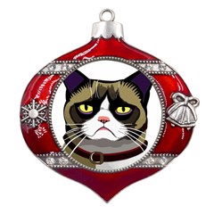 Grumpy Cat Metal Snowflake And Bell Red Ornament by Mog4mog4