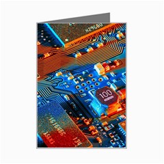 Gray Circuit Board Electronics Electronic Components Microprocessor Mini Greeting Card by Bakwanart