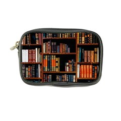 Assorted Title Of Books Piled In The Shelves Assorted Book Lot Inside The Wooden Shelf Coin Purse by 99art