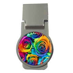 Colorful Roses Bouquet Rainbow Money Clips (round)  by B30l