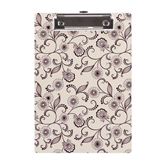 White And Brown Floral Wallpaper Flowers Background Pattern A5 Acrylic Clipboard by B30l