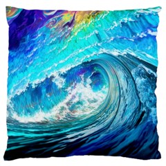 Tsunami Waves Ocean Sea Nautical Nature Water Painting Standard Premium Plush Fleece Cushion Case (one Side) by Cowasu