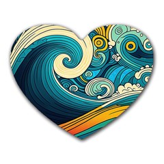 Waves Wave Ocean Sea Abstract Whimsical Abstract Art Heart Mousepad by Cowasu