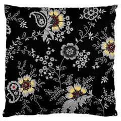 White And Yellow Floral And Paisley Illustration Background Large Premium Plush Fleece Cushion Case (two Sides) by Cowasu