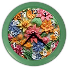Flower Bloom Embossed Pattern Color Wall Clock by Vaneshop