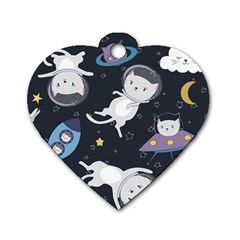 Space Cat Illustration Pattern Astronaut Dog Tag Heart (two Sides) by Wav3s