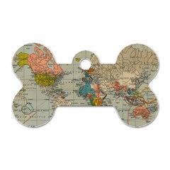 Vintage World Map Dog Tag Bone (one Side) by Cowasu
