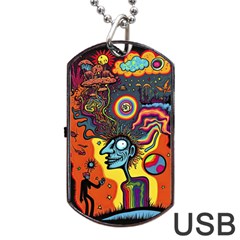 Hippie Rainbow Psychedelic Colorful Dog Tag Usb Flash (one Side) by uniart180623