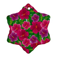 Background-cute-flowers-fuchsia-with-leaves Snowflake Ornament (two Sides) by uniart180623