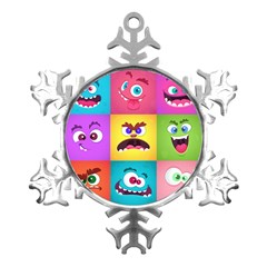 Monsters-emotions-scary-faces-masks-with-mouth-eyes-aliens-monsters-emoticon-set Metal Small Snowflake Ornament by uniart180623