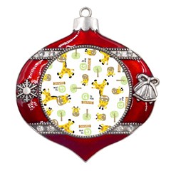 Vector-pattern-with-cute-giraffe-cartoon Metal Snowflake And Bell Red Ornament by uniart180623