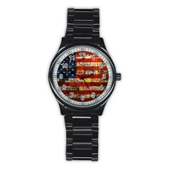 Usa Flag United States Stainless Steel Round Watch by uniart180623