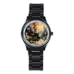 Fantasy Landscape Foggy Mysterious Stainless Steel Round Watch by Ravend