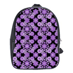 Bitesize Flowers Pearls And Donuts Lilac Black School Bag (xl) by Mazipoodles