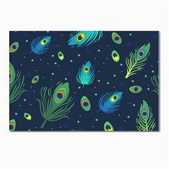 Blue Background Pattern Feather Peacock Postcard 4 x 6  (pkg Of 10) by uniart180623