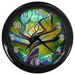 Tree Magical Colorful Abstract Metaphysical Wall Clock (black) by Simbadda