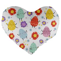 Easter Seamless Pattern With Cute Eggs Flowers Large 19  Premium Heart Shape Cushions by Simbadda