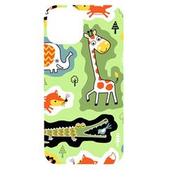 Seamless-pattern-with-wildlife-animals-cartoon Iphone 14 Black Uv Print Case by Simbadda