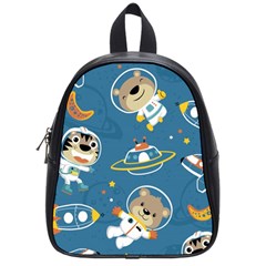 Seamless-pattern-funny-astronaut-outer-space-transportation School Bag (small) by Simbadda