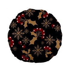 Christmas-pattern-with-snowflakes-berries Standard 15  Premium Flano Round Cushions by Simbadda