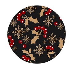 Christmas-pattern-with-snowflakes-berries Mini Round Pill Box by Simbadda