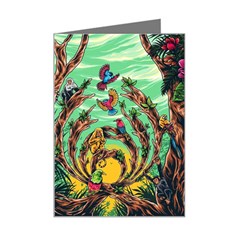 Monkey Tiger Bird Parrot Forest Jungle Style Mini Greeting Cards (pkg Of 8) by Grandong