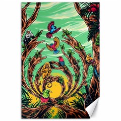 Monkey Tiger Bird Parrot Forest Jungle Style Canvas 24  X 36  by Grandong