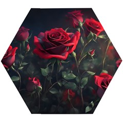 Rose Flower Plant Red Wooden Puzzle Hexagon by Ravend