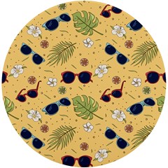 Seamless Pattern Of Sunglasses Tropical Leaves And Flower Uv Print Round Tile Coaster by Grandong