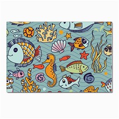 Cartoon Underwater Seamless Pattern With Crab Fish Seahorse Coral Marine Elements Postcard 4 x 6  (pkg Of 10) by uniart180623