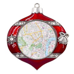 London City Map Metal Snowflake And Bell Red Ornament by Bedest
