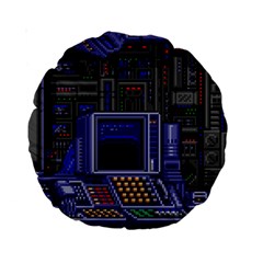 Blue Computer Monitor With Chair Game Digital Art Standard 15  Premium Round Cushions by Bedest