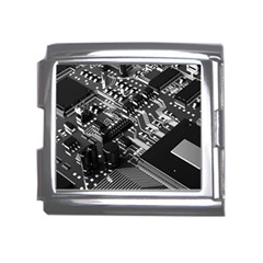 Black And Gray Circuit Board Computer Microchip Digital Art Mega Link Italian Charm (18mm) by Bedest