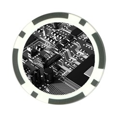 Black And Gray Circuit Board Computer Microchip Digital Art Poker Chip Card Guard by Bedest