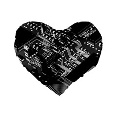 Black And Gray Circuit Board Computer Microchip Digital Art Standard 16  Premium Heart Shape Cushions by Bedest