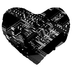 Black And Gray Circuit Board Computer Microchip Digital Art Large 19  Premium Flano Heart Shape Cushions by Bedest