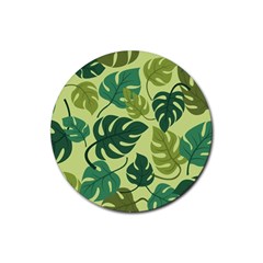 Seamless Pattern Of Monstera Leaves For The Tropical Plant Background Rubber Round Coaster (4 Pack) by Grandong